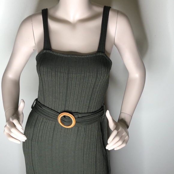 Olive Belted ribbed Dress - Picture 7 of 14